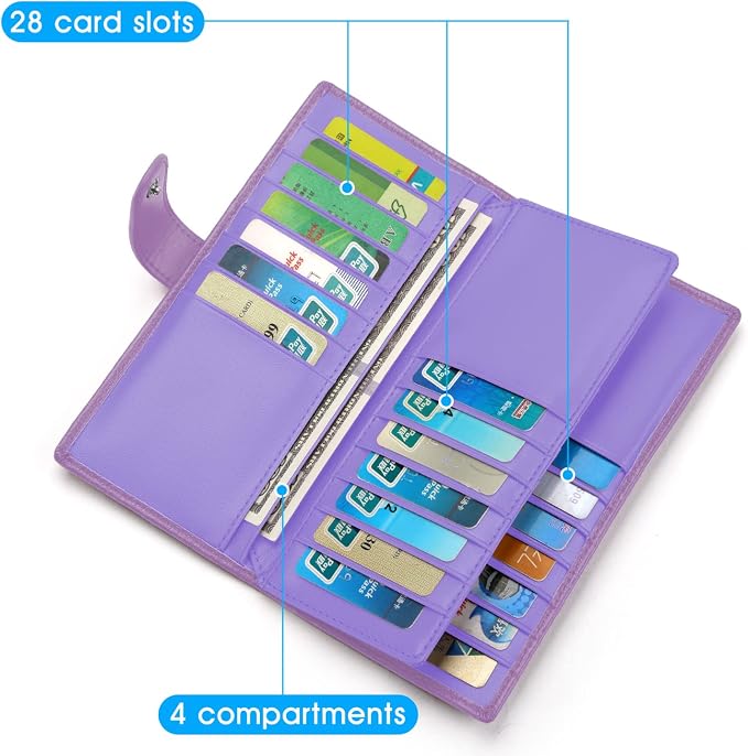 Womens Wallet Genuine Leather Credit Card Holder Wallet for Women with RFID Blocking (Purple)