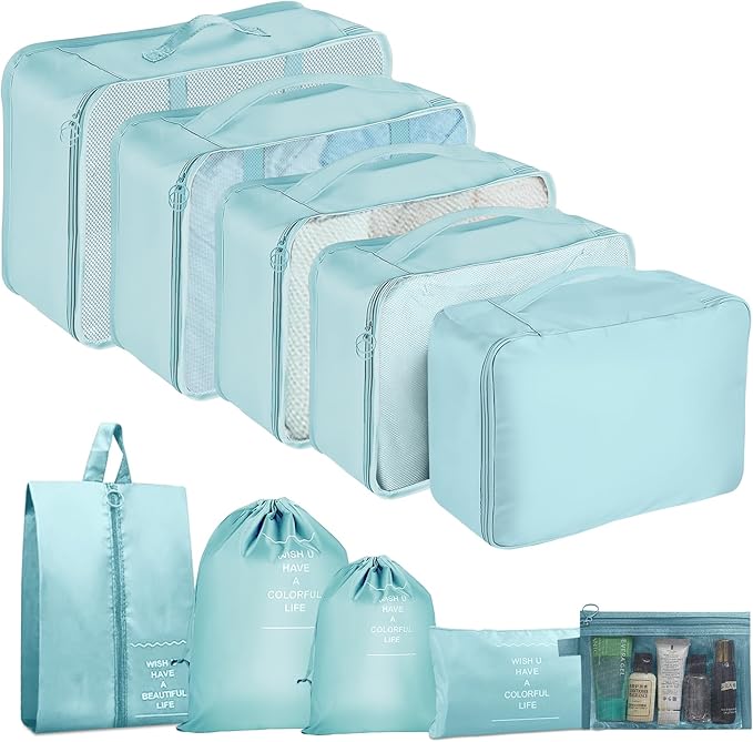 Packing Cubes for Travel - 10 Set Luggage Organizer Bags for Family, Mesh Breathable Travel Packing Cubes for Suitcases Durable Essentials Bags Set