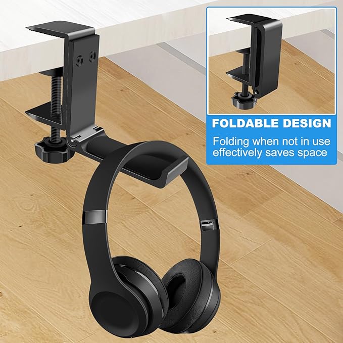 3PCS Headphone Stand Hanger Holder, Foldable Aluminum Desk Headphone, Universal Space Saving Headset Stand Multifunctional Under Desk Hanger for Home Office