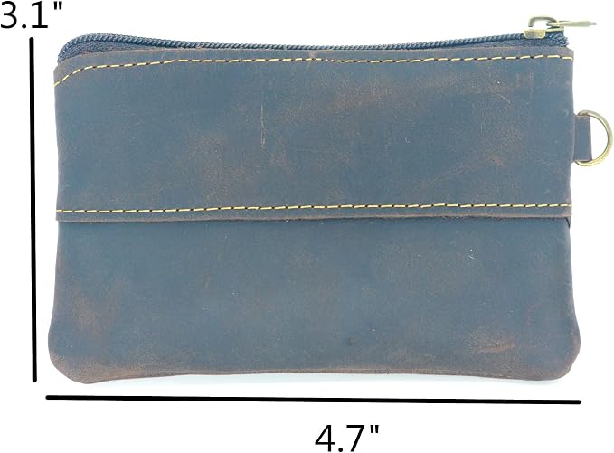 JJNUSA Genuine Leather Zipper Coin Purse for Men, Credit Card Case Holder, Mens Tray Purses Coin Purse Cash Change Wallet Car Smart Holder Money Pouch Darkbrown