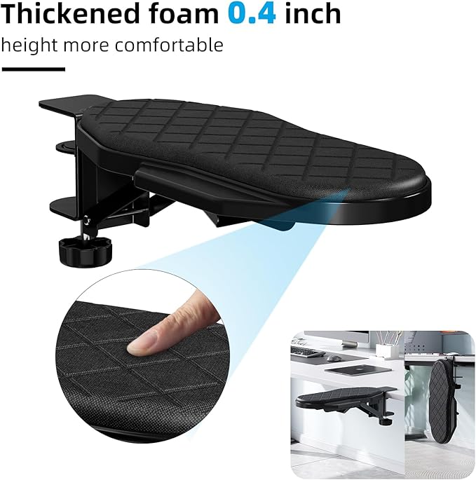 CABTE Ergonomics Desk Extender Tray, Table Mount Arm Wrist Rest Shelf, 90° Foldable Elbow Arm Support,Foldable, Swivel, Computer Desk Extender Tray for Home and Office (Foldable Model)