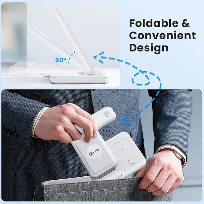 WAITIEE Foldable Wireless Charger for iPhone 17 16 15 14 13 12 11 X 8, 3 in 1 Charging Station for Apple Watch & for AirPods(White)