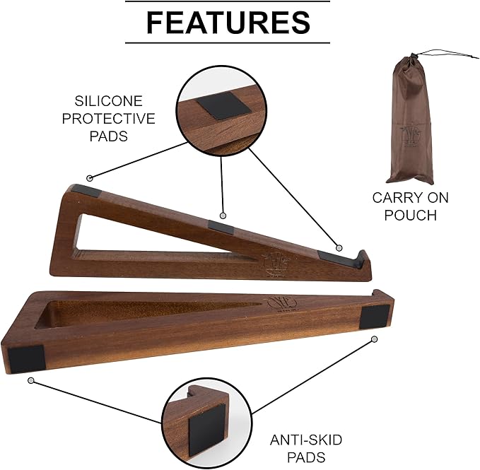 S&A WOODCRAFT Wooden Laptop Stand, Portable Desk Laptop Holder for Tablet with Carry Pouch, Compact Travel Laptop Stand with Protective Silicone Pads, Suitable for Laptops and Tablets