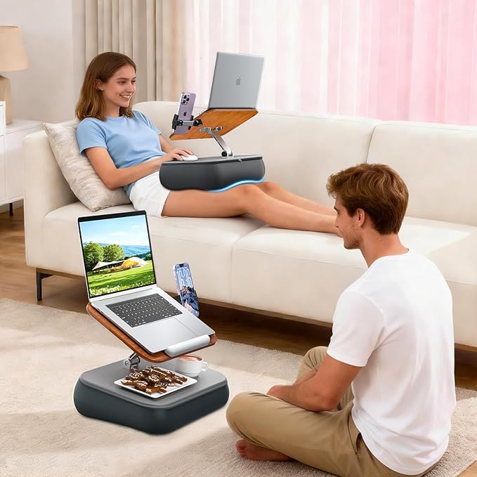 Height & Angle Adjustable Laptop Lap Desk, Laptop Desk with Cushion, Fits up to 16 inch Laptops & Tablet, Bean Bag Pillow Stand, Lap Desks for Home, Office, Bed, Couch, Desk, Car and Recline