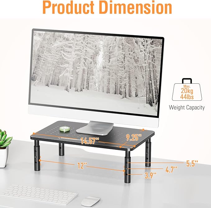 ELIVED 2 Pack Monitor Stand Riser - 3 Height Adjustable Monitor Stand for Laptop, Computer, PC, Printer, Mesh Metal Monitor Riser for Desktop Organizer.