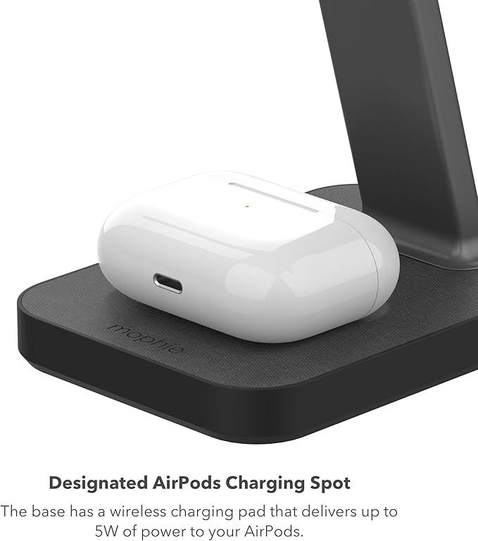 mophie Snap+ 2-in-1Charge Stand & Pad - 15w Wireless Charger Compatible with iPhones & AirPods, Includes Snap+ Adapter for Other Qi Enabled Phones, Steel Base, Adjustable Angles