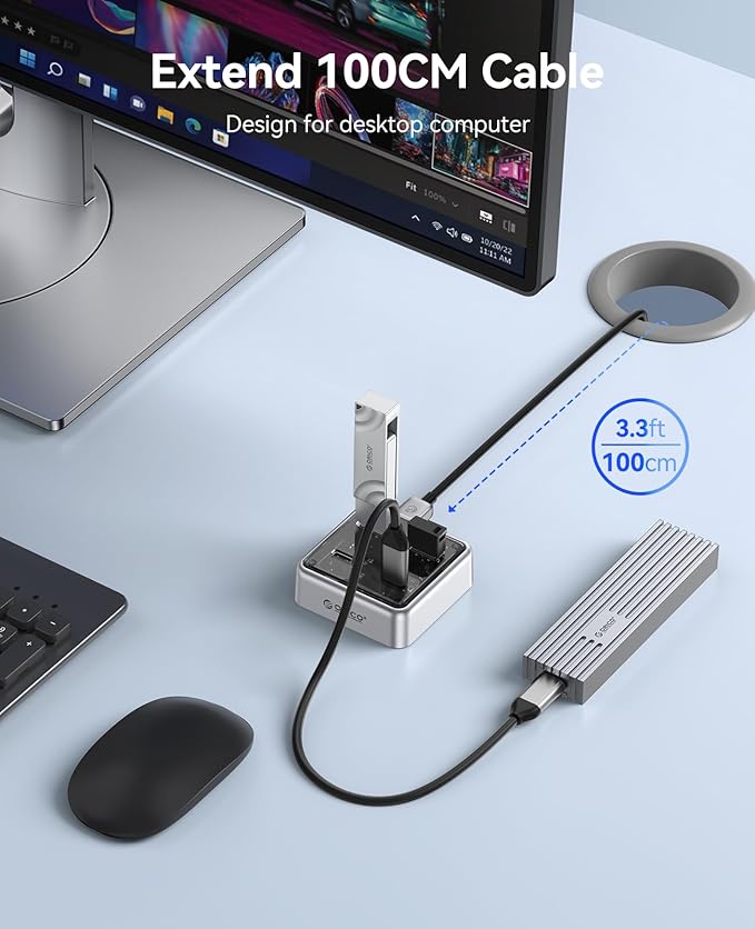 ORICO 10Gbps USB C Hub, 4-Port Zinc Alloy USB 3.2 Splitter with 2 USB-A & 2 USB-C Ports, High-Speed Data Extender for Laptops, PCs, Desktops, and More (3.28Ft)