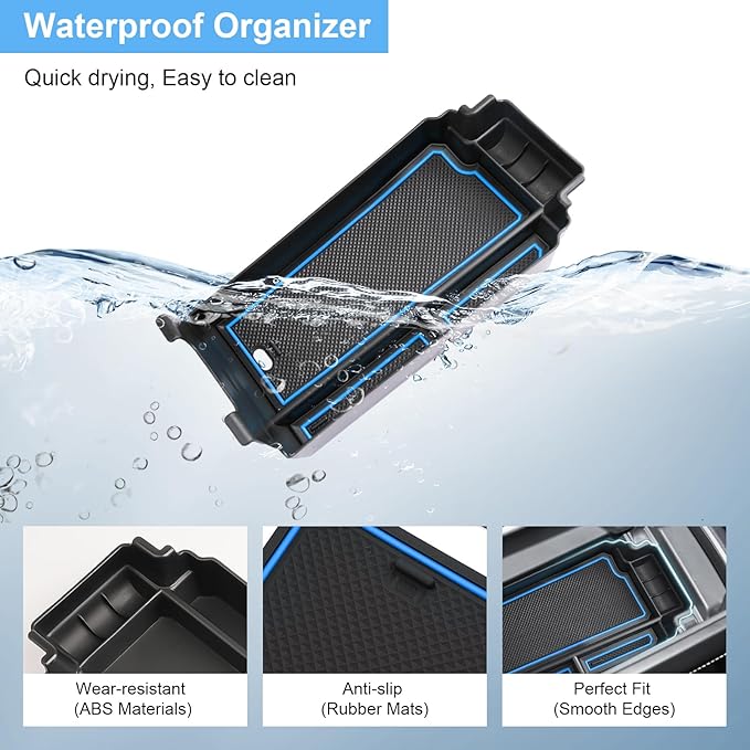 2021-2025 2026 Rogue Center Console Organizer for Nissan Rogue (S/SV/SL/Platinum/Rock Creek/Dark Armor), Durable ABS&Anti-Slip Rubber Console Tray Insert 2026 2025 Rogue Accessories (Blue)
