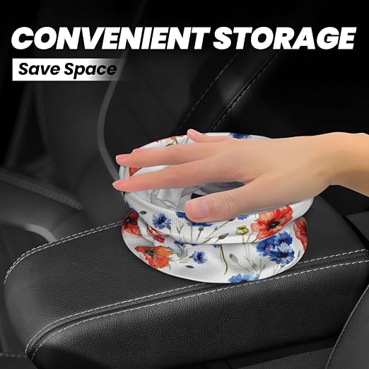 Car Trash Bag Watercolor Red Blue Flowers Waterproof Trash Small Car Can Portable Collapsible Car Garbage Can Hanging for Back Seat Floor or Hanging Headrest Car Decor Road Trip Essentials