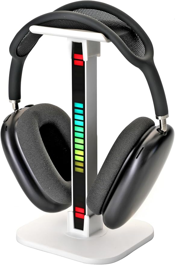 Headphone Stand, Headset Stand, LED Multi-Color Light, 2 in 1, Headset Holder, Gaming Accessories, Tabletop Setup (White)
