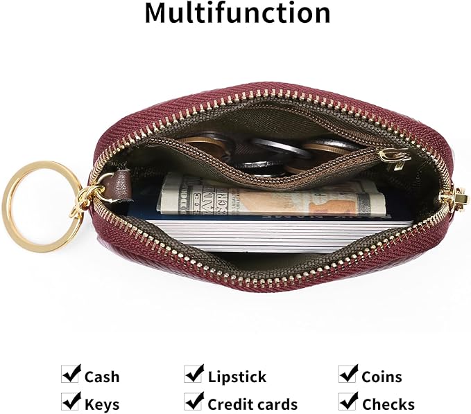 SENDEFN Mini Coin Purse Soft Leather Small Coin Pouch Purses Women Zipper Pocket with Key Ring