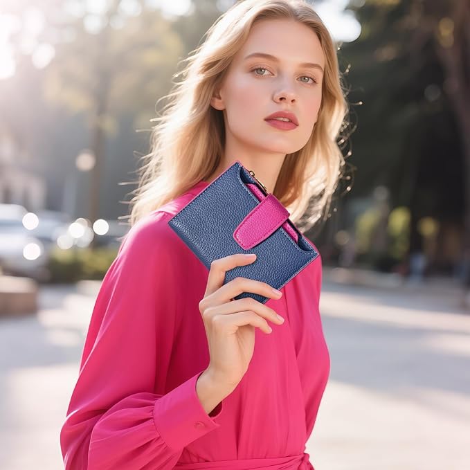 Airkit Small Wallet Women RFID Blocking Soft Leather Bifold Compact Card Holder Wallet for Women with Zipper Coin Pocket 4 ID Window