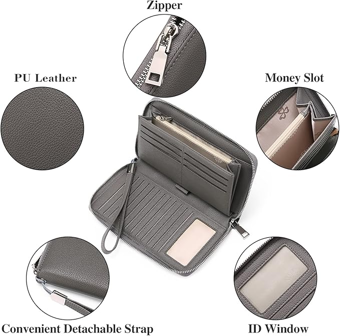 GOIACII Womens Wallet RFID Blocking Leather Zip Around Wallet Large Capacity Long Purse Credit Card Clutch Wristlet | RFID Blocking, Zip Around, Large Capacity, Long, Credit Card, Clutch
