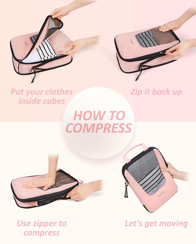 BAGSMART Compression Packing Cubes for Travel, 6/5/4set Lightweight Packing Organizers, Summer Travel Essentials Suitcase Organizer Bags Set