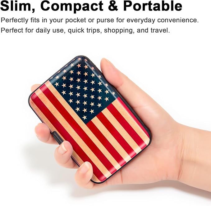 Credit Card Holder Wallet for Women Men RFID Blocking Small Metal Business Aluminum Protector Sleeves Slim Mini Cards Case (American Flag)