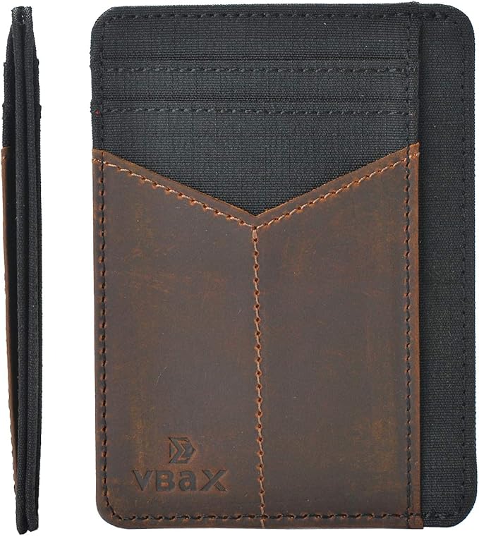 RFID Slim Wallet for Men Women, 8 Card Slot Leather Minimalist Front Pocket Credit Card Holders Black Vintage Leather