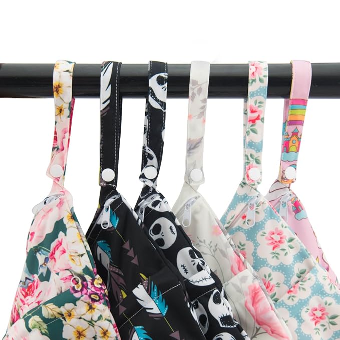 ALVA ALVABABY 2pcs Cloth Diaper Wet Dry Bags Waterproof Reusable with Two Zippered Pockets Travel Beach Pool Daycare Soiled Baby Items Yoga Gym Bag for Swimsuits or Wet Clothes L0821