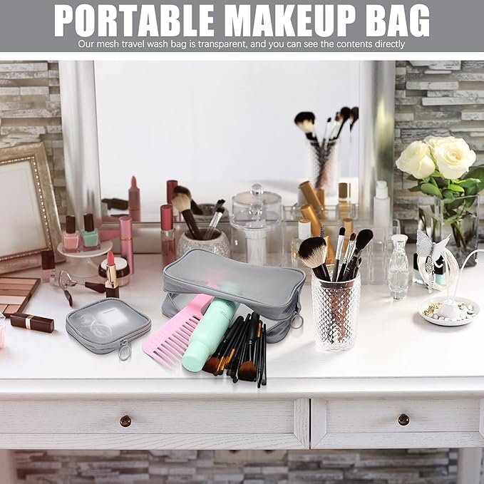 Weewooday 4 Pcs Mesh Makeup Bag Mesh Cosmetic Bag Travel Toiletry Pouch with Zipper Mini Makeup Cosmetic Purse for Daily Accessory(Variety Pack,Gray)