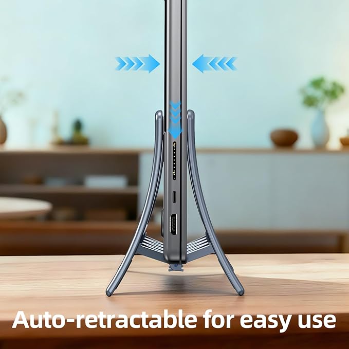 Vertical Laptop Stand for Desk, Gravity Auto Lock MacBook Stand,ABS Plastics Laptop Holder Vertical Compatible with MacBook Pro, Air,Tablet, Space-Saving Organize Work & Home Office(Gray)