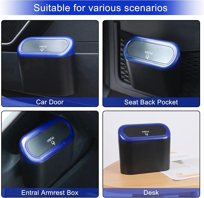 Accmor Car Trash Can with Lid, Vehicle Trash Bin Car Dustbin Garbage Organizer Holder with Trash Bag, Portable Hanging Mini Wastebasket Bin Trash Container for Auto Cars, Home, Office (Blue)