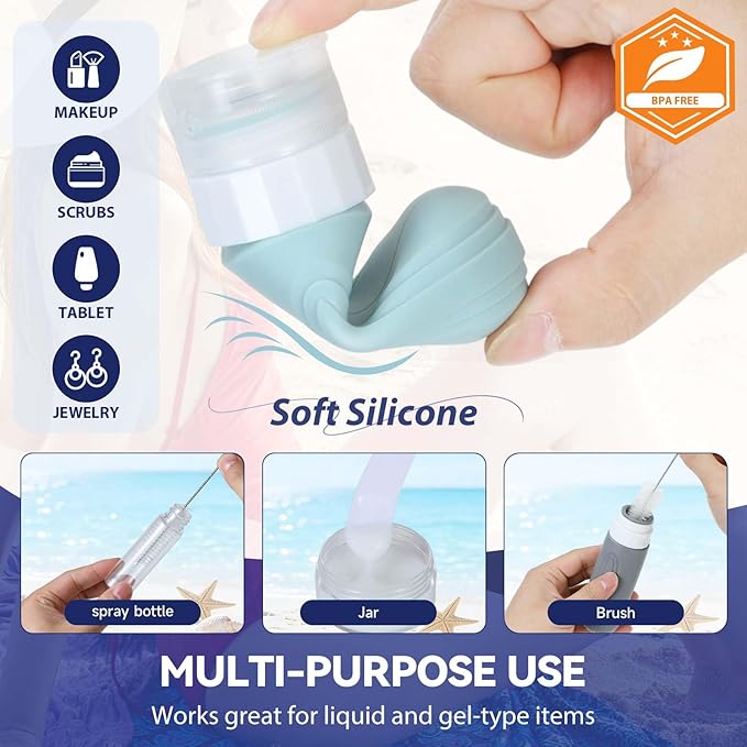 Travel Bottles for Toiletries 10 Pack, TSA Approved Travel Size Toiletries Essentials Containers Set, Leak Proof Silicone Bottles Kit, Refillable Liquid & Creams Accessories (GRAY)
