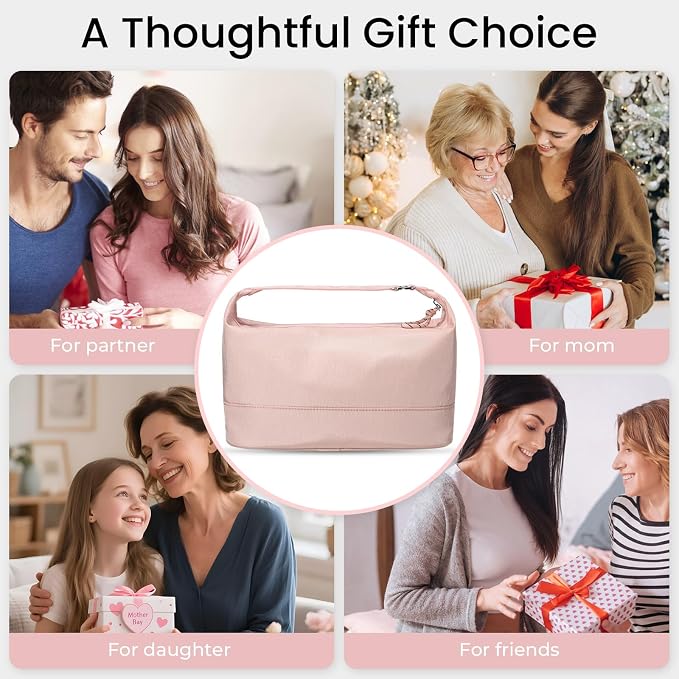 HauteHues Travel Makeup Bag for Women Large Capacity Cosmetic Handheld Portable Organizer Large Opening Waterproof Storage Toiletry Bags Pink