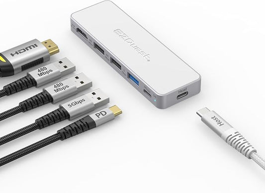 USB-C 5-in-1 Hub Pro Series: 4K 60Hz HDMI, 100W PD Charging, USB 3.0 Data, 20" Detachable Cable. Multiport Adapter for MacBook Pro/Air, iPad, Windows, Thunderbolt 3/4 (Silver White)