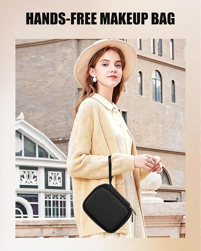 Relavel Small Makeup Bag with Led Mirror, Travel Cosmetic Case with 3 Light Modes and Adjustable Brightness, Foldable Makeup Pouch with Toiletries for Daily Use丨Work Touch-Ups丨Camping - Black
