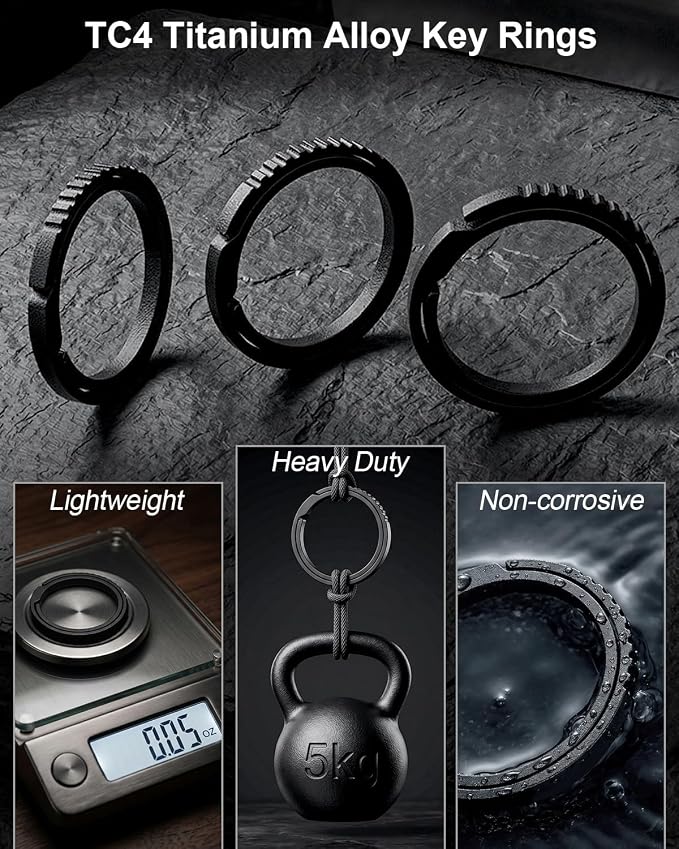 PJYTAC Titanium Key Rings Side Push Key Chain Rings Heavy Duty, Ultra Light Easy to Open Keyrings for Key Fobs Gift for Men