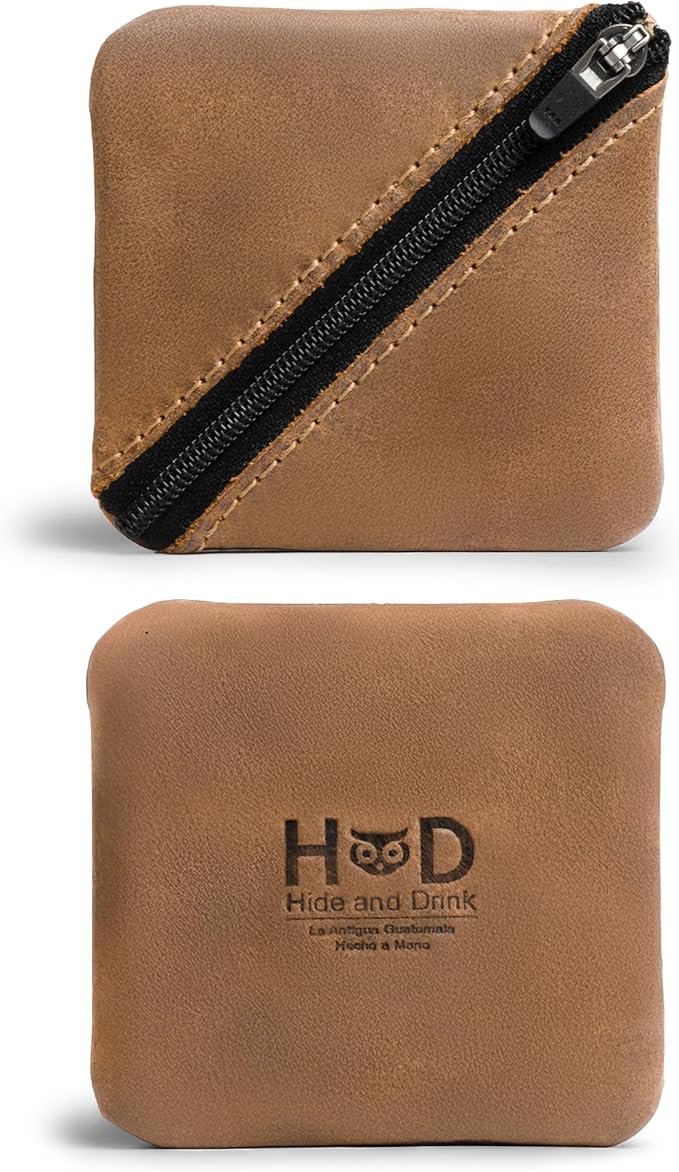 Hide & Drink, Slash Zippered Pouch, Change Holder, and Storage for Pocket and Purse Organization with Zipper, Full Grain Leather, Handmade (Single Malt Mahogany)