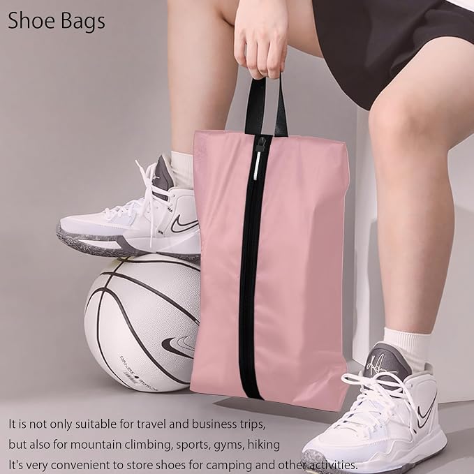 Shoe Bag for Travel, Waterproof Extra Large Shoe Storage Organizer with Handle, Multi-Functional Odor-Resistant Shoe Pouch for Gym, Soccer, Golf, Tennis Soccer Cleats Bag 16.5 x 9.8 Inches (Pink)