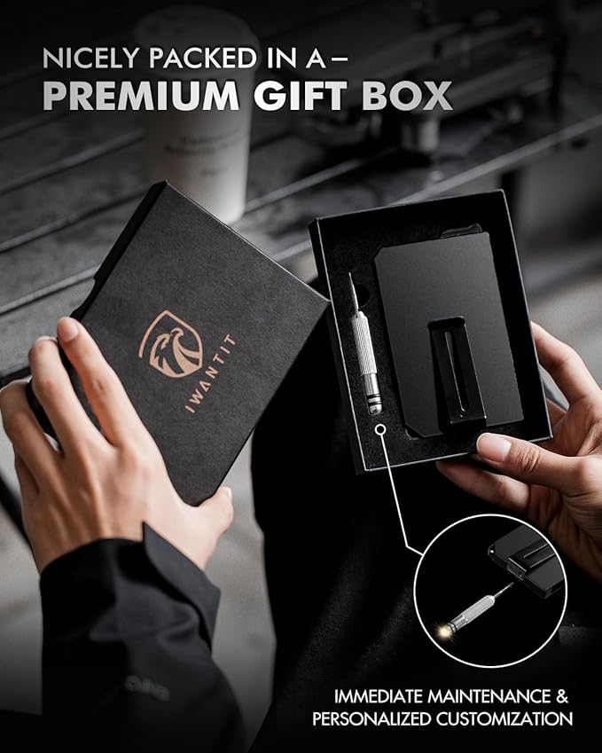 iwantit Pop Up Wallet for Men, Slim Minimalist Credit Card Holder with Money Clip - Man Metal Aluminum Wallet RFID Blocking, Smart Tactical Wallet for Men, Gift for Men (Black)