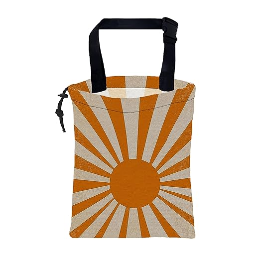 Car Trash Bag Retro Orange and White Sunray Leak-Proof Car Garbage Bag with Drawstring Foldable Canvas Trash Bin with Adjustable Buckle for Car Accessories, Travelling, Camping
