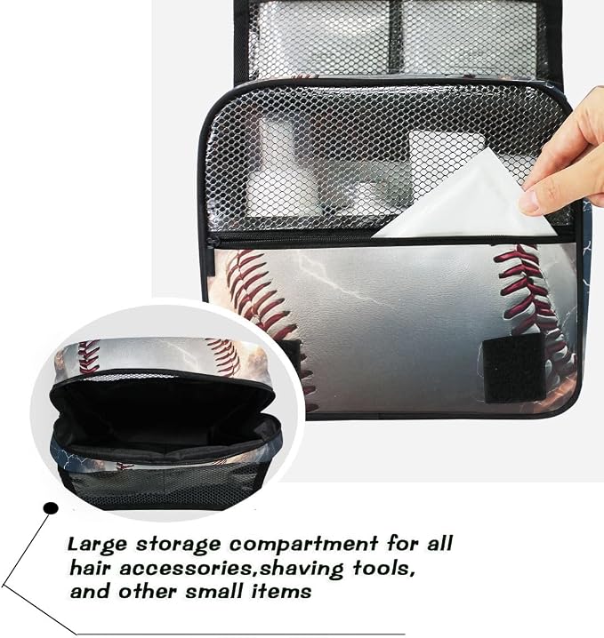 senya Hanging Travel Toiletry Bag Kit Makeup Case Cosmetics Organizer for Men Women (Lightning Baseball)