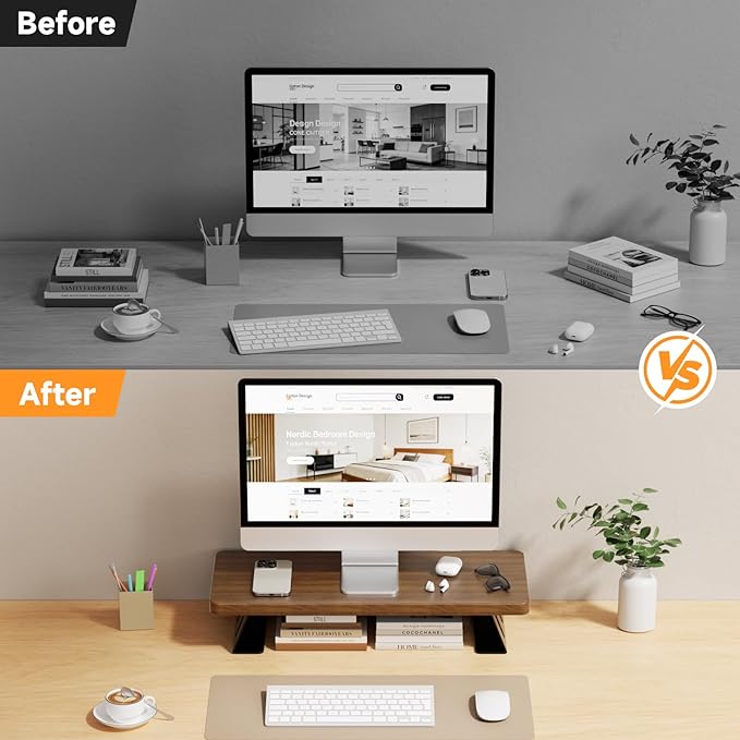 Monitor Stand - 24 Inch Wood Monitor Stand Riser, 220 Pounds Load Capacity Desk Monitor Riser for Laptop/PC/Printer, Desktop Stands Organizer for Home Office