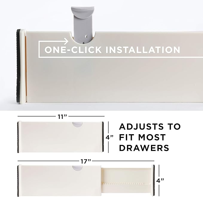 4 Adjustable Drawer Dividers, Organize Silverware and Utensils in Home Kitchen, Divider for Clothes in Bedroom Dresser, Designed to Not Snag Underwear and Bra Fabrics, Bathroom Storage Organizers