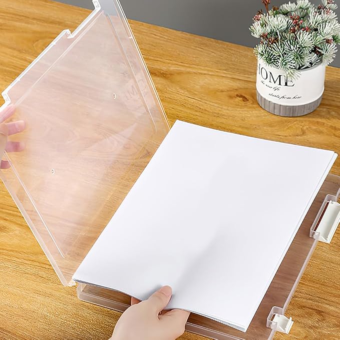 A4 File Storage Box with Lid, 2pcs White Desktop Document Organizer for Office, Contract and Receipt Filing, Stackable Office File Holder