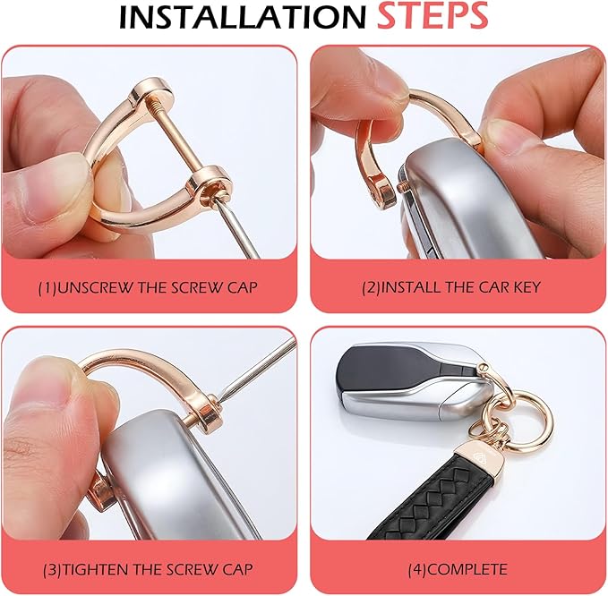 Car Keys Keychain, Leather Key Chain, Red Leather Wristlet Keychain with 2 Key Ring andAnti-Lost D-Ring, Keyfob holder for Women Men (Red)