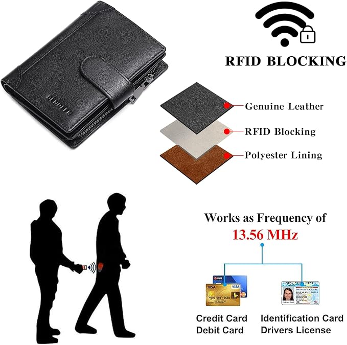 SENDEFN Men's Wallet Genuine Leather Bifold RFID Blocking Wallets for Men Credit Card Holder with Coin Pocket
