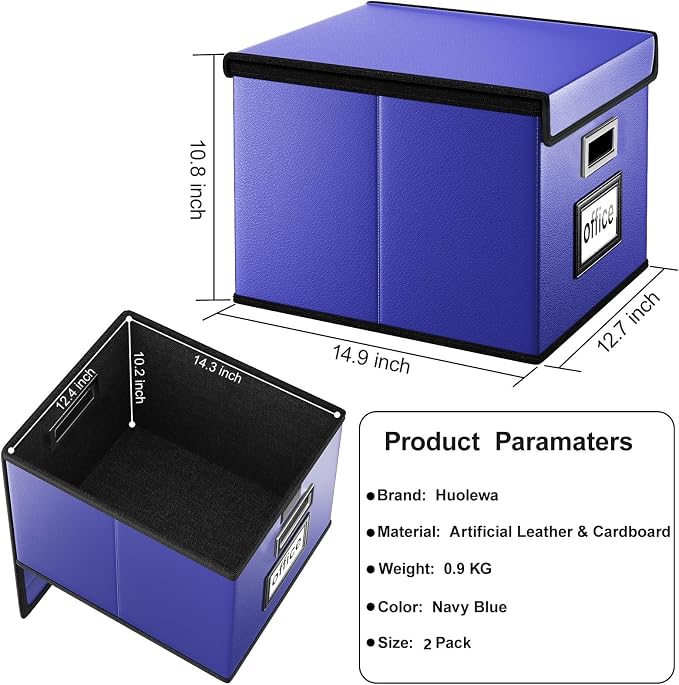Portable Leather File Organizer Boxes with Lids, Collapsible File Folder Organizer Boxes, Decorative Small Filing File Cabinet for Home/Office, Easily Store Documents/Hanging File Folders