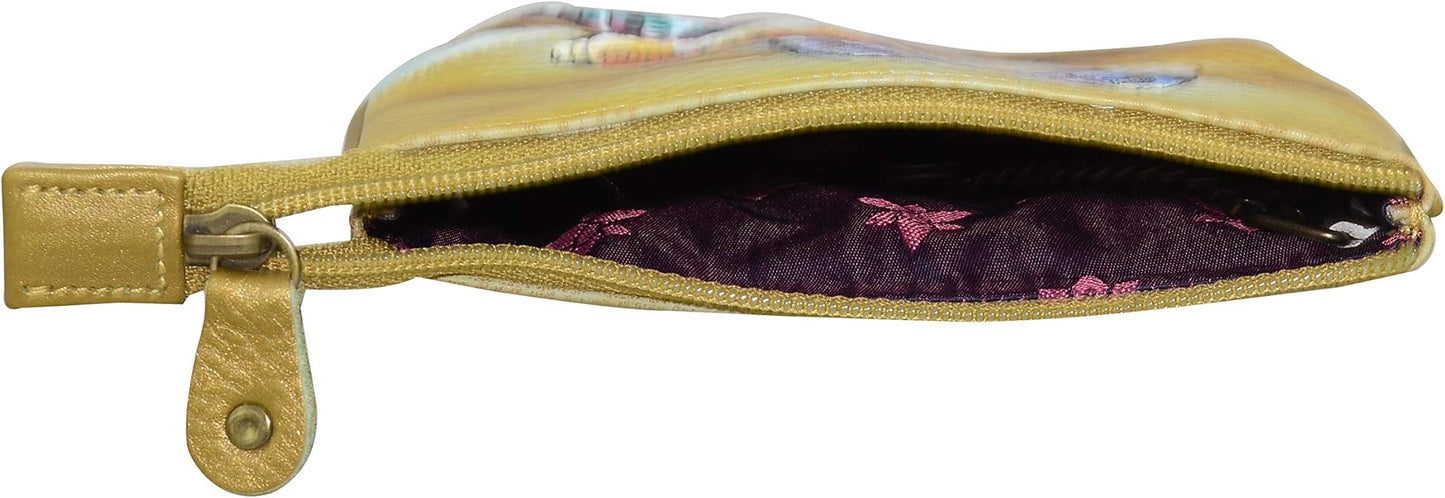 Anuschka Women’s Hand-Painted Genuine Leather Medium Zip Pouch - Coin and Key Pouch - Zippered, 2 Key Fobs