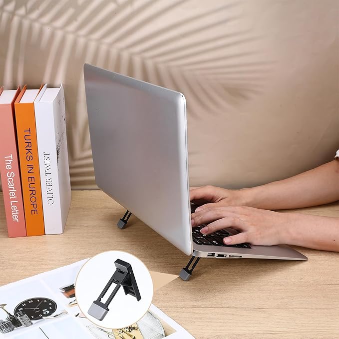4 Pcs Portable Laptop Stand for Desk Foldable Keyboard Riser Stand Ergonomic Computer Keyboard Lift with Anti-Slip Pads Adjustable Tilt Self-Adhesive Keyboards Riser Feet for Laptop Most Keyboards