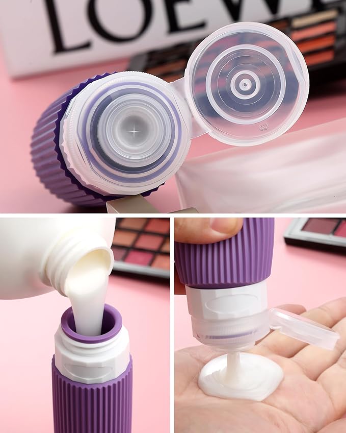 Mrsdry Travel Bottles for Toiletries - 8 Pack, TSA Approved 3oz Travel Containers, Leak Proof Silicone Squeezable Cream Jars with Clear Bag