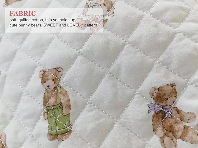 HAPPYHEIDI Quilted Cotton Drawstring Makeup Bag Set 2 Size w Compartment Cosmetic Toiletry Travel Pouch,Purse Organizer,Brown Teddy Bears