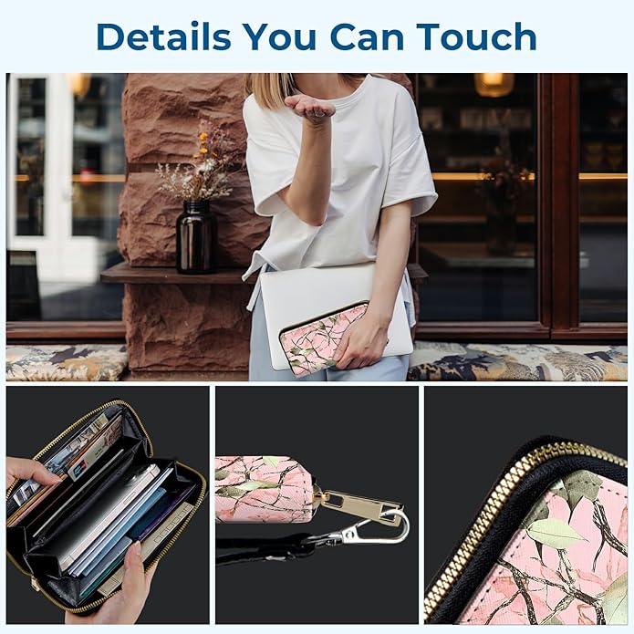 Wristlet Wallet for Women, RFID Blocking Phone Wallet, Large Capacity Zip Around Clutch, Fits iPhone 15 Pro Max, Travel Organizer Purse