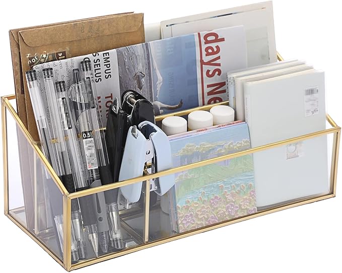 Sumnacon Glass Mail Organizer for Desk, Gorgeous Desktop Mail Holders, Clear Makeup Brush Paper File Organizer, Modern Mail Organization for Living Room Office Kitchen Countertop