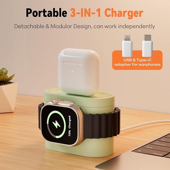 7 in 1 Wireless Charging Station, Magnetic 25W Fast Charger with Alarm Clock & Night Light, Bedside Charging Stand for iPhone 17 16 15 14 13 12 Pro Max, Apple Watch, AirPods, Bedroom