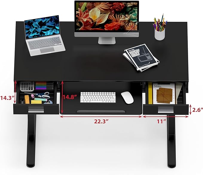 SHW 48-Inch Electric Height Adjustable Desk with Keyboard Tray and 2 Drawers, Black