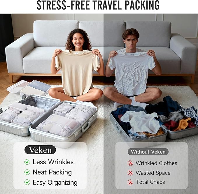 8 Set Packing Cubes for Travel Essentials, Suitcase Organizer Bags in 4 Sizes, Carry-On Luggage Accessories with Laundry Bag, Airplane Must Have, Gifts for Women Men