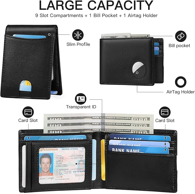 SENDEFN Genuine Leather Bifold Wallets for Men with RFID Blocking